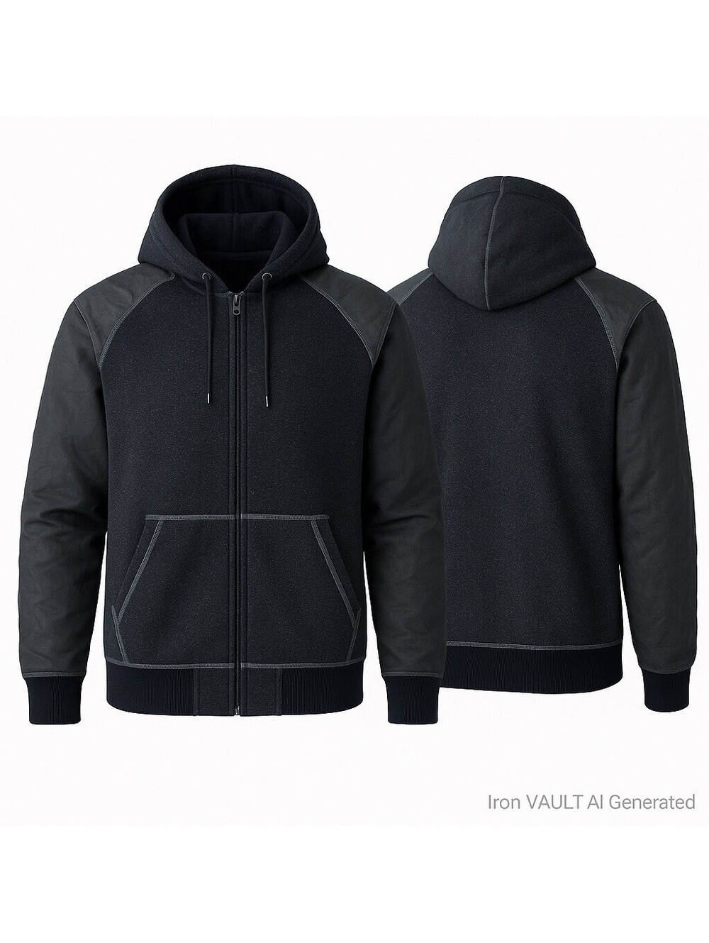 Royal Blue RB Mens Hoodie Black Softshell Zip Up PU Sleeve Streetwear NWT